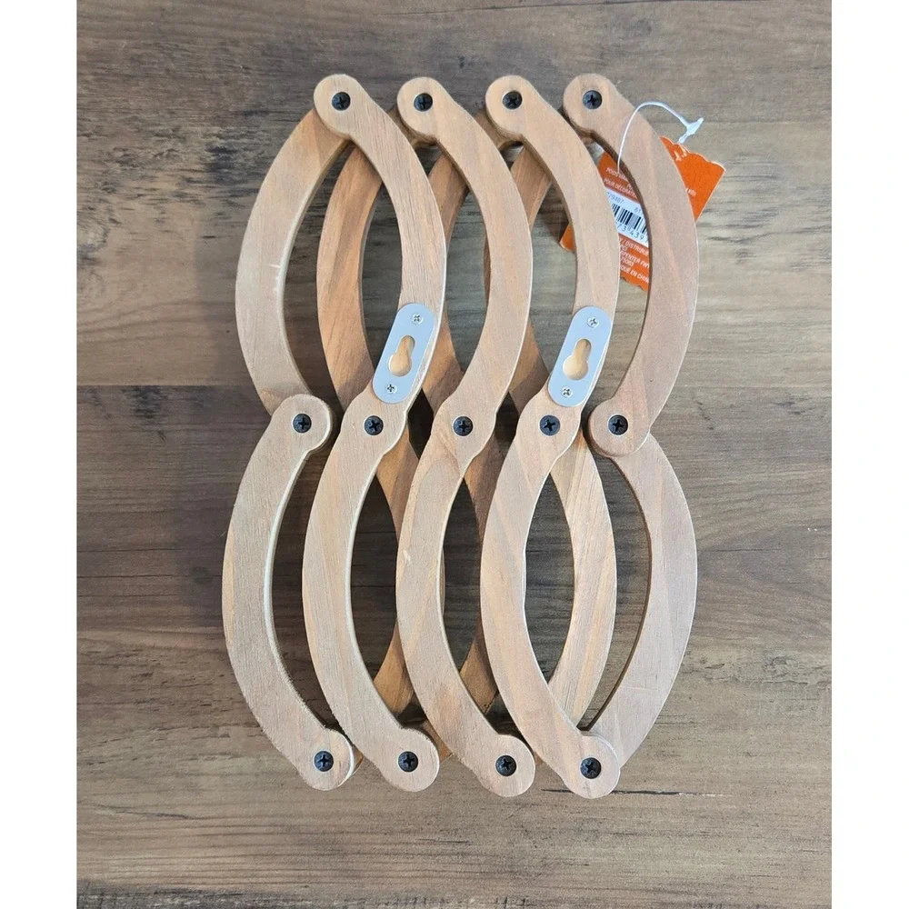 Natural Wood Accordion Wall Rack 13 Peg Expandable Oval Link Hanging Organizer